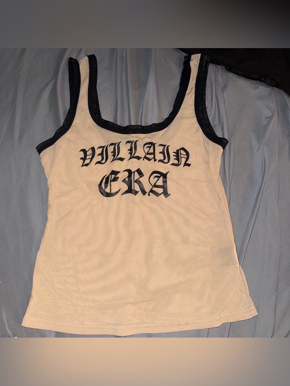 SHEIN Cream Tank Top with Black Trim & 'VILLAIN ERA' Graphic